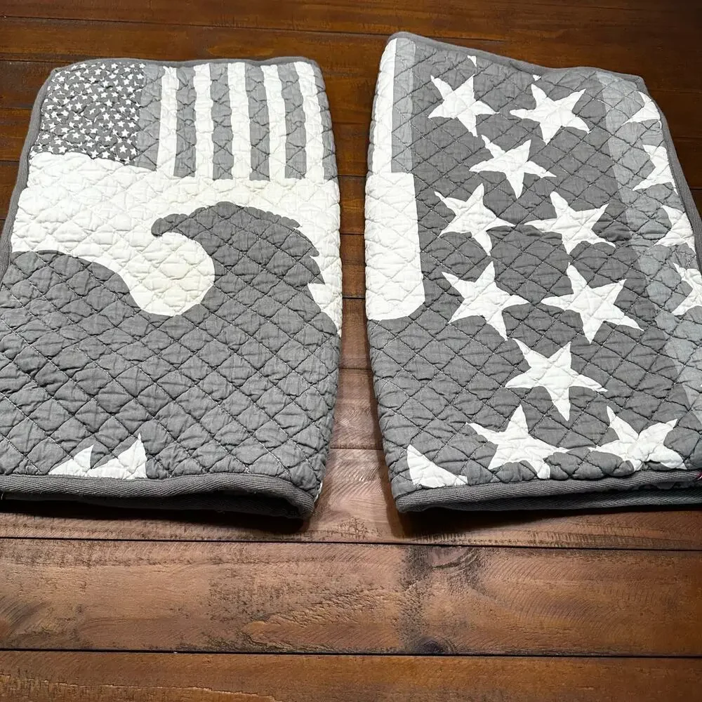 Tommy Hilfiger Atlantica Americana Eagle Flag Gray Quilted Shams Set 2 Standard
